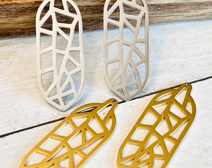 Clearance 6pcs Imperfect Silver or Gold Plated Polished Stainless Steel 38mm Geometric Cutout Earring Connectors DIY Earrings