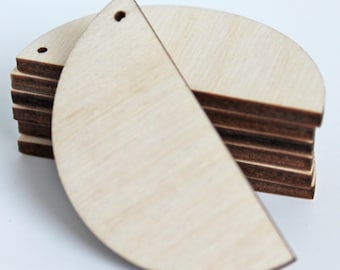 ALL SIZES BULK (12pc to 100pc) Unfinished Wood Laser Cutout Semi Half Circle Moon Solid Earring Jewelry Blanks Shape Crafts Made in Texas