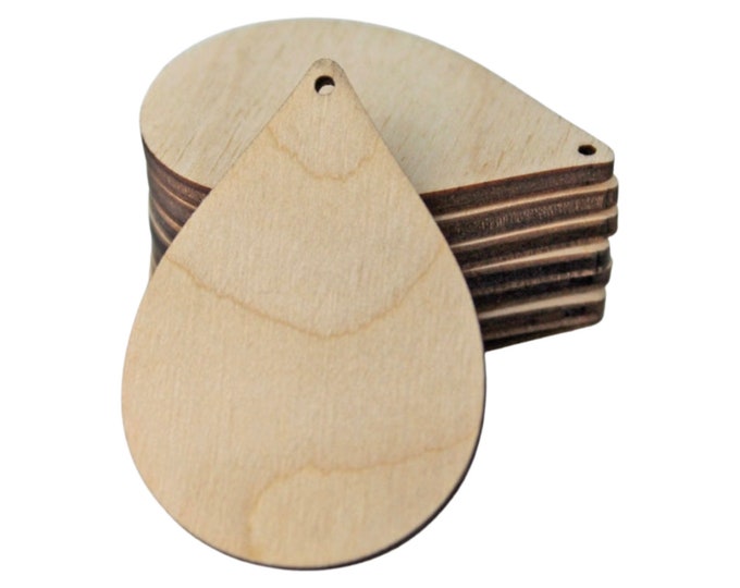 ALL SIZES BULK (12pc to 100pc) Unfinished Wood Laser Cutout Solid Wide Teardrop Tear Drop Earring Jewelry Blanks Shape Crafts Made in Texas