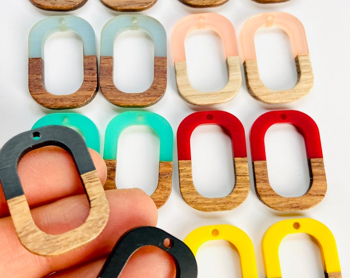 Clearance 10pcs Imperfect Resin & Wood 1.1” Oval Hoop Hoops Charms with Connector Loop Hole Earring Findings, Jewelry Making, DIY Earrings
