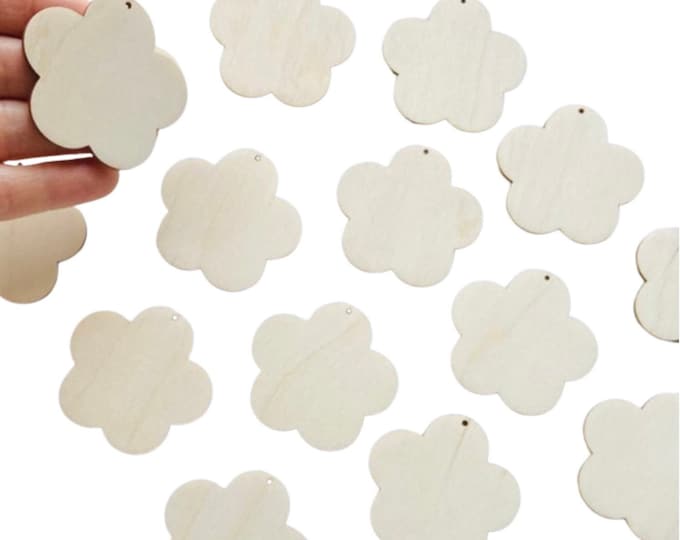 ALL SIZES BULK (12pc to 100pc) Unfinished Wood Laser Cutout Solid 5 Petal Flower Leaf Earring Jewelry Blanks Shape  Crafts Made in Texas