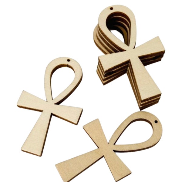 ALL SIZES BULK (12pc to 100pc) Unfinished Wood Laser Cutout  Ankh Pendants Frames Earring Earrings Jewelry Blanks Shape Crafts Made in Texas