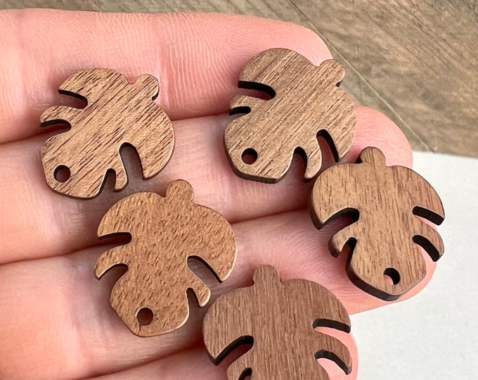 12pcs Wood Wooden Stud Post Monstera TropicalLeaf Earrings w/ Earring Backs Connector Loop Holes Dangle DIY Earrings Findings Jewelry Making