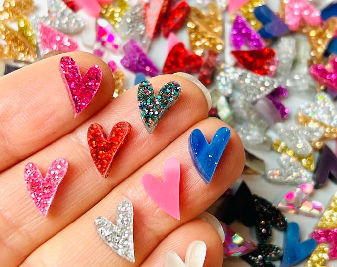 Glitter Heart Acrylic Earring Stud Blanks, Cabochons, DIY Earring Supplies, Valentine’s Day Crafts