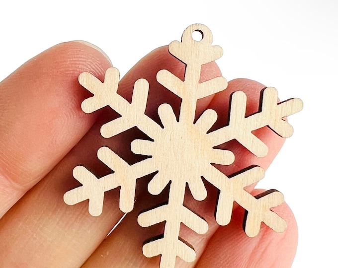 ALL SIZES BULK (12pc to 100pc)K Unfinished Wood Laser Cutout Snowflake Earring Jewelry Blanks Ornaments Bulbs Painting Crafts Made in Texas