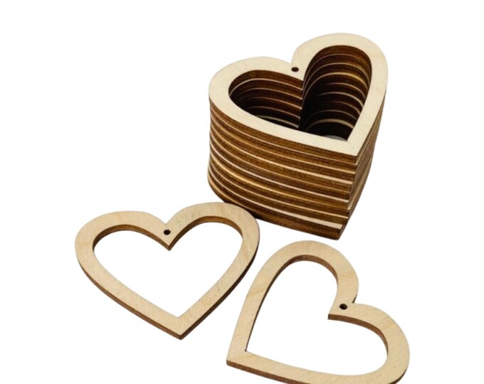 ALL SIZES BULK (12pc to 100pc) Unfinished Wood Laser Cutout Heart Hollow Frames Earring Jewelry Blanks Shape Crafts Made in Texas