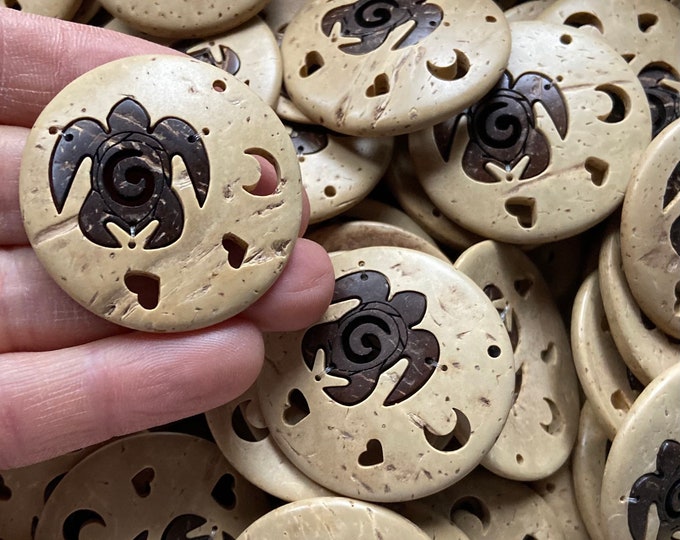 Clearance 12 Pieces 40mm Lightweight Coconut Shell Sea Turtle Beads Charm Pendant Earrings Necklace Bracelet Jewelry Making