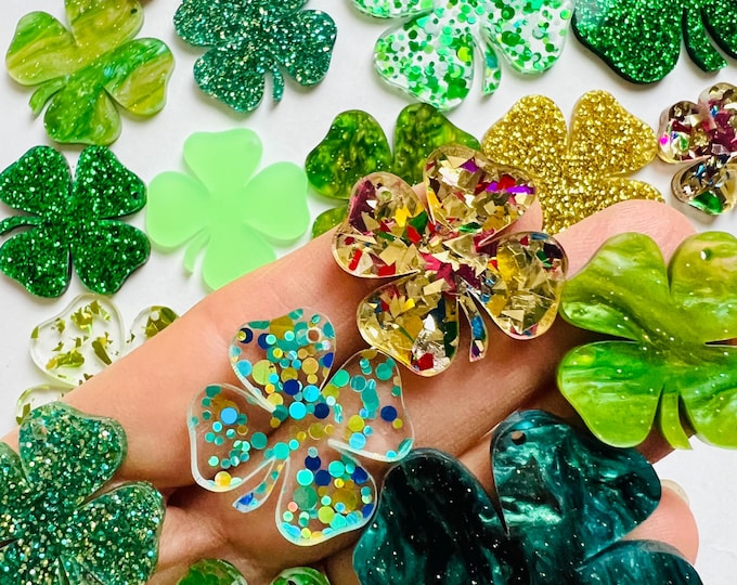 Glitter Shamrock Acrylic Earring Blanks, St. Patrick's Day Jewelry, 24 Piece DIY Mix