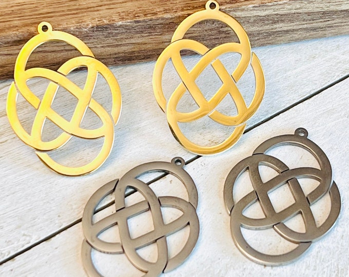 Clearance 6pcs Imperfect Silver or Gold Plated Polished Stainless Steel 34mm Knot Cutout Earring Connectors DIY Earrings