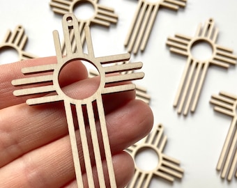 Unfinished Wood Zia Sun Symbol Earring Blanks, Jewelry Making (12-24pc)