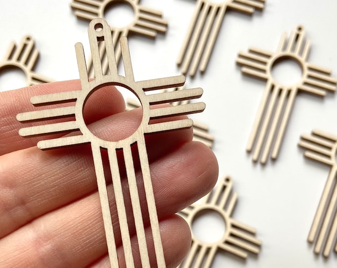 12pc to 24pc Unfinished Wood Zia New Mexico Sun Symbol Cross Cutout Earrings Jewelry Blanks