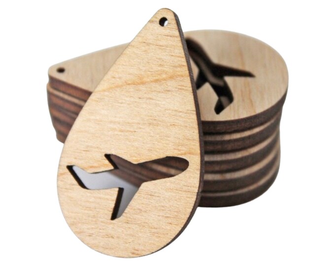 ALL SIZES BULK (12pc to 100pc) Unfinished Wood Laser Airplane Cutout Solid Teardrop Shape Earring Jewelry Blanks Shape Crafts Made in Texas