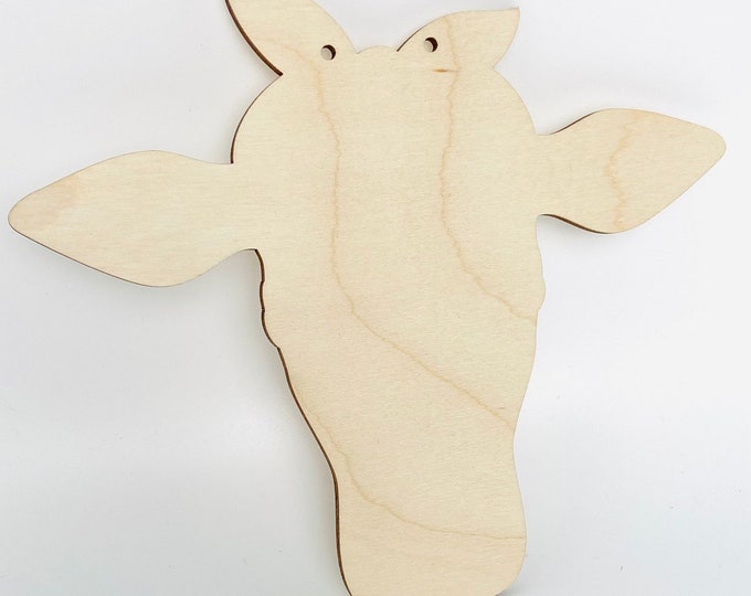 ALL SIZES Cow Head with Bandana Silhouette Unfinished Wood Laser Cut Cutout Shape DIY Crafts Door Wall Hanger