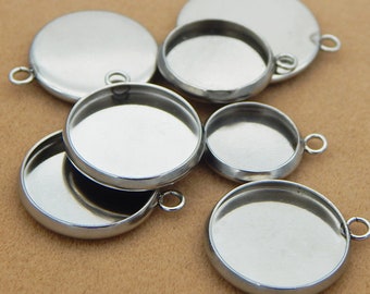 ALL SIZES 12pcs Stainless Steel Findings Cameo Settings Cabochon Glitter Epoxy Trays w/Connector Hole 6mm,8mm,10mm,12mm,14mm,16mm,18mm,20mm