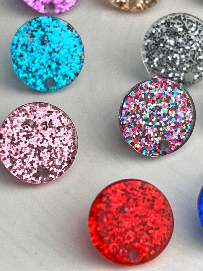 Glitter Studs 14mm Earrings 12pcs Earrings & Backs w/Connector Loop Holes Earring Findings Gold Silver Green Red Rainbow Pink Blue Yellow image 6