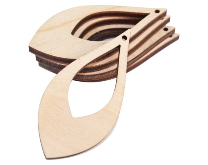 ALL SIZES BULK (12pc to 100pc) Unfinished Wood Laser Cutout  Teardrop Tear Drop Dangle Earring Jewelry Blanks Shape Crafts Made in Texas