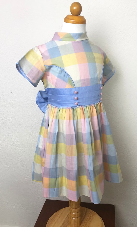 Vintage 60s Pastel Plaid Toddler Dress Cinderella