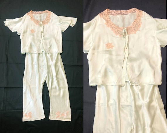 Rare Vintage 30s 40s Child’s Silk Pajama Set Pale