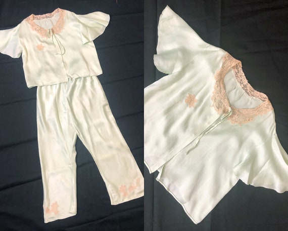 Rare Vintage 30s 40s Child’s Silk Pajama Set Pale