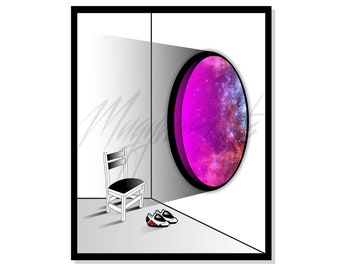 Futuristic Space Art Print, Minimalist Home Decor (Digital Download)