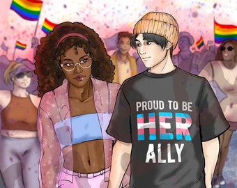 5x7 Inch Art Print Elle and Tao at Pride Heartstopper Trans Ally Queer Book Couple Reader Gifts LGBTQ Gifts Bookish Gift for Them Queer