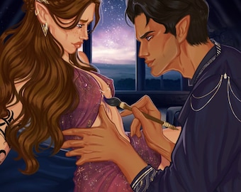 Feysand Painting 5x7 Inch Art Print Chapter 55 Sarah J Maas Licensed Merch Bookish Couples Reader Gift Book Lover Feyre and Rhysand