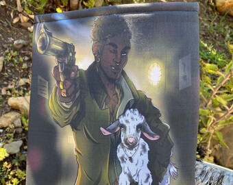 Medium Sharpshooter and Goat on Train Book Sleeve