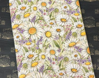 Funda acolchada para libro con estampado de margaritas y lavanda, funda protectora de tela floral para lectores.