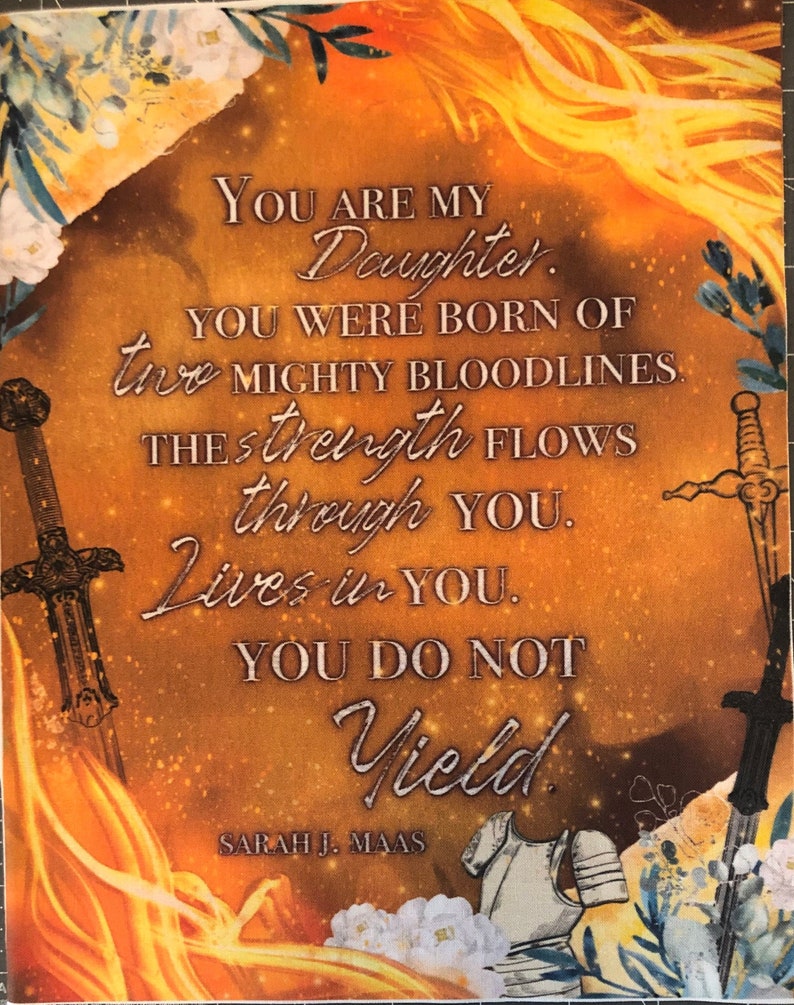 You Do Not Yield Throne of Glass Book Quote Booksleeve Sarah J Maas Bookish Merch SJM Bookish Accessories TOG Reader Merch SJM Book Quotes image 1
