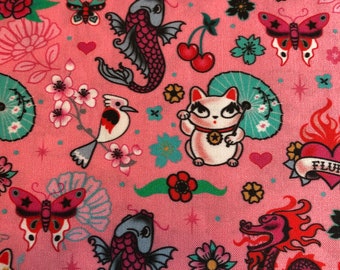 Pink Lucky Cat Koi Fish Dragon Book Sleeve