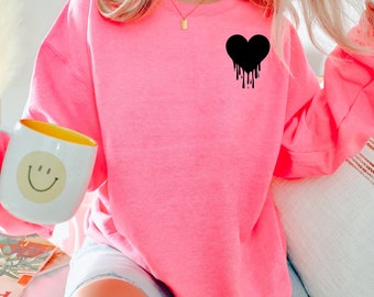 Bleeding Heart Sweatshirt Crewneck Safety Pink Valentines Day Apparel Anti Love Clothing Dripping Heart Gift For Her Gifts for Book Lover
