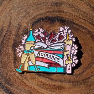 Romance Book Stack Soft Enamel Pin Bookish Merch Reader Gifts Book Genre Pin Glitter