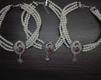 Trachtenkette Kropfband, Kropfkette mit Perlen König Ludwig und Edelweiß Tracht Schmuck Dirndl Dirndlkette Lederhose Bayern Tradition