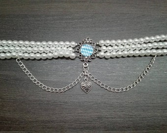 Trachtenkette Kropfband Perlen bayerisches Rautenmuster mit Herzanhänger Trachtenkropfband Kropfkette Perlenkette Anhänger Bayern Dirndl