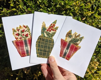 Christmas Succulent Cards, Christmas Cards 3 Pack with Envelopes - Blank inside - Holiday Cards - Refugee made - Greeting Card Multipack
