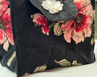 black and red rose Purse with Strap REFUGEE MADE handmade