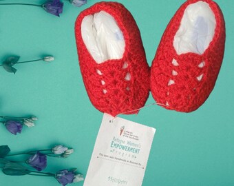 Red Crochet Baby Booties - Handmade - Refugee Made - 1 2 3 months