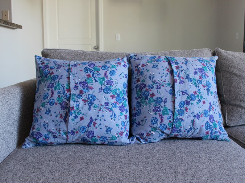 Blue Floral Pillow Cases Set of 2 Decorative Pillow Cases Refugee Made Home Decor