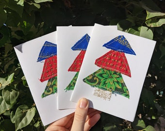 Multicolor Christmas Tree Cards, Colorful Holiday Cards, Set of 3 Blank Greeting Cards, Refugee Made Cards