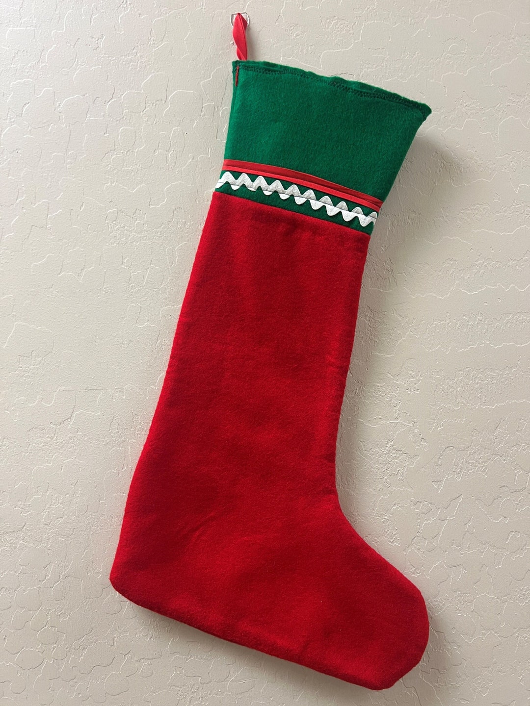 Red and Green Felt Christmas Stocking Christmas Decor Etsy