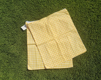 Set of 2  bright yellow plaid Pillow Cases - zip closure - REFUGEE MADE -