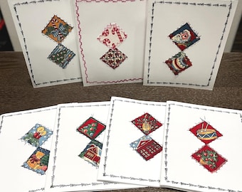 7 set of Christmas Handmade Greeting Cards with envelopes - Double Square Theme - Refugee Made
