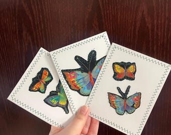 3 set of Christmas Handmade Greeting Cards with envelopes - Butterfly Theme - Refugee Made