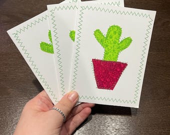 3 set of Christmas Handmade Greeting Cards with envelopes - Pink Cactus Theme - Refugee Made
