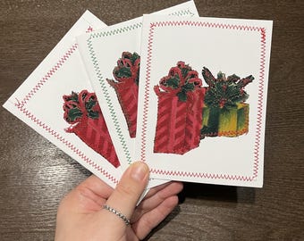 3 set of Christmas Handmade Greeting Cards with envelopes - Double Present Theme - Refugee Made