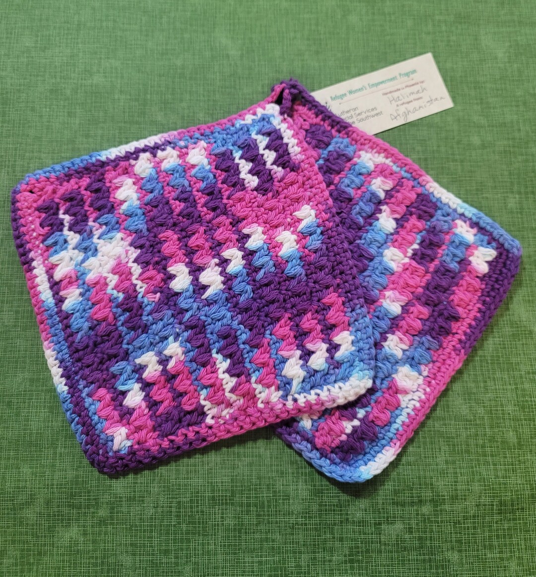 Set of 2 Crochet Potholders With Loops for Hanging Purple Etsy