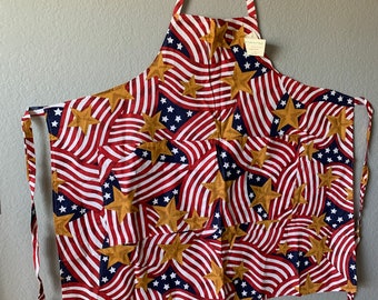 Red, White, Blue & Gold American Flag Apron - Refugee Made - Handmade - Kitchen Apron - Plaid