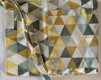 Yellow, Grey and Gold Geometric Triangle Apron - Refugee Made - Handmade - Kitchen Apron - Plaid