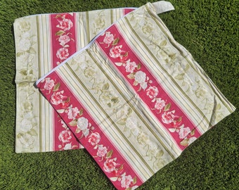 Set of 2 red pink green FLORAL Pillow Cases - zip closure - REFUGEE MADE -