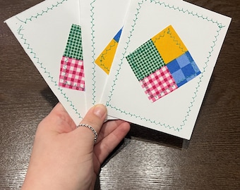 3 set of Christmas Handmade Greeting Cards with envelopes - Square Theme - Refugee Made